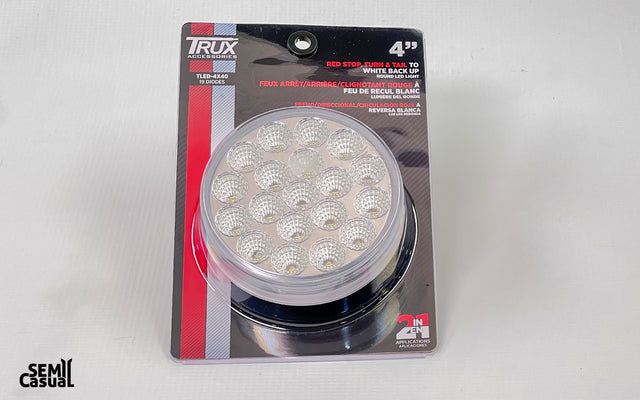 Trux 4″ Red Stop, Turn & Tail to White Back Up Round LED Light – 19 Diodes