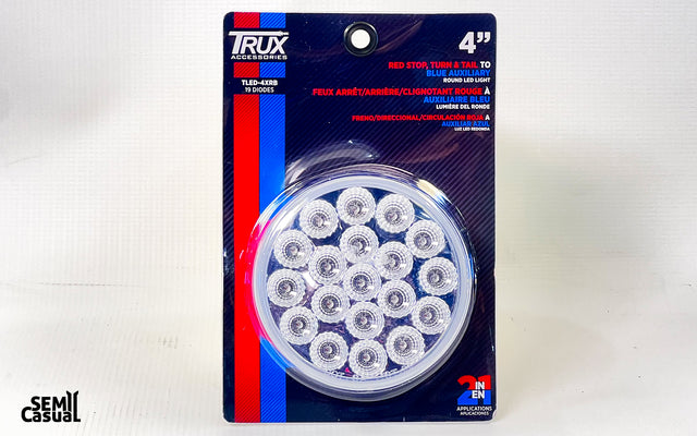 Trux 4″ Red Stop, Turn & Tail to Blue Auxiliary Round LED Light – 19 Diodes