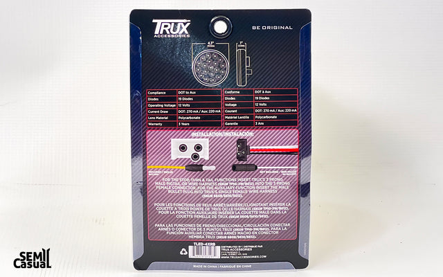 Trux 4″ Red Stop, Turn & Tail to Blue Auxiliary Round LED Light – 19 Diodes