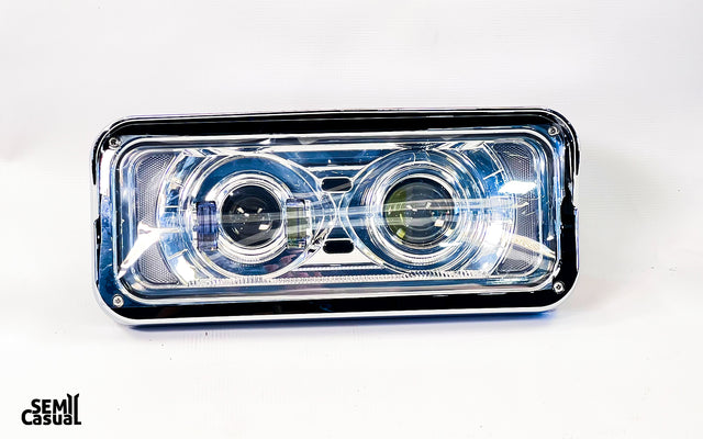 Trux Universal LED Projector Headlight Assembly with Optional Backlit Auxiliary – Chrome (Passenger Side)