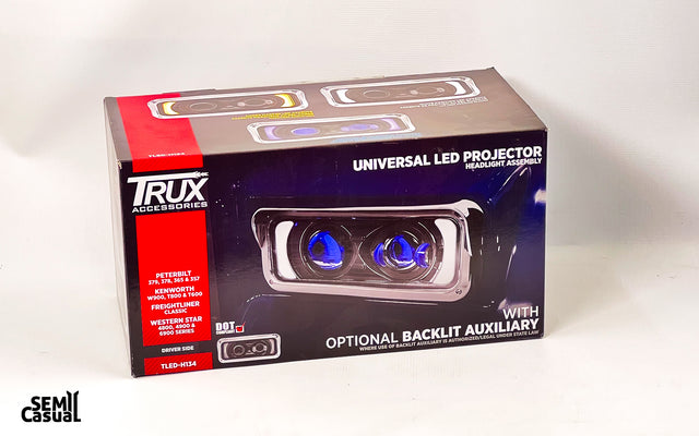 Trux Universal LED Projector Headlight Assembly with Optional Backlit Auxiliary – Black (Driver Side Only)