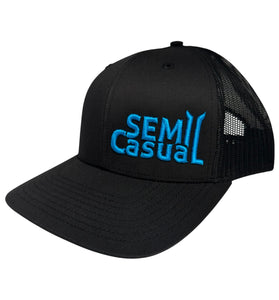 SEMI CASUAL Logo Snapback Black Trucker Cap Black with Blue Logo