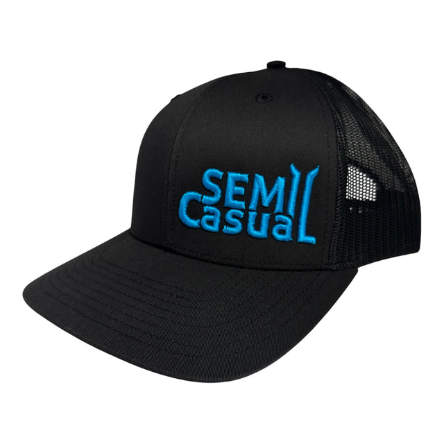SEMI CASUAL Logo Snapback Black Trucker Cap Black with Blue Logo