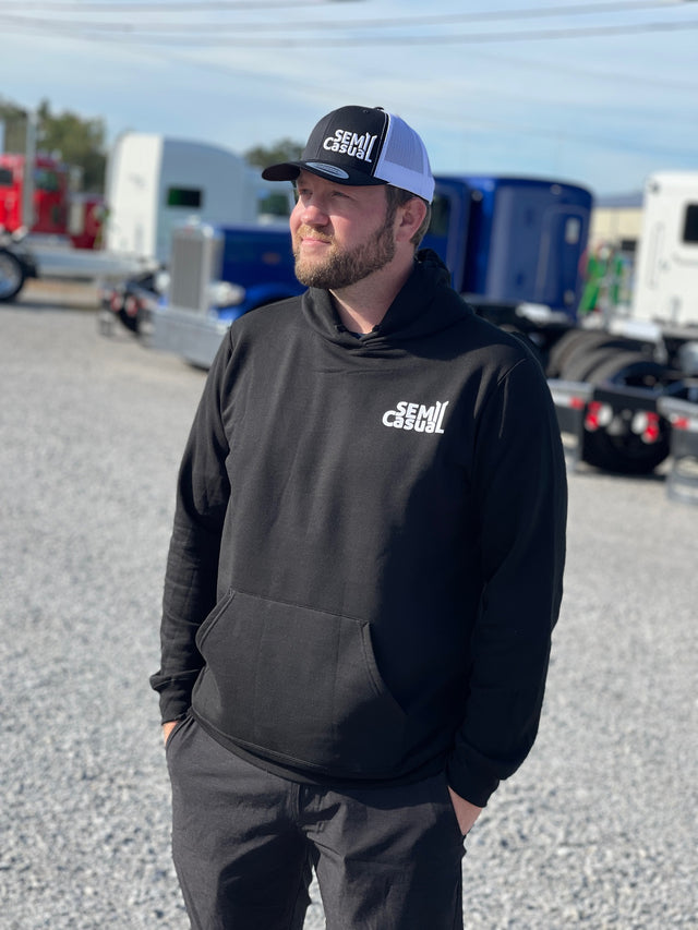 SEMI CASUAL HOODIE, LONG SLEEVE PULLOVER, BLACK