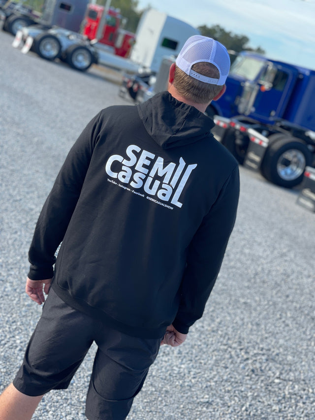 SEMI CASUAL HOODIE, LONG SLEEVE PULLOVER, BLACK